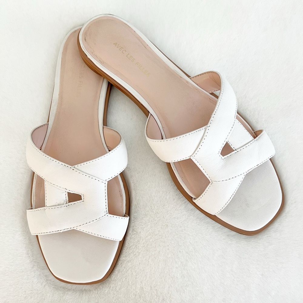 Avec Les Filles BLAYE White Slide Sandals